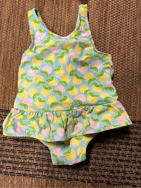 Lilly Pulitzer Girls' Light Blue Lemon Print Ruffle One-Piece Swimsuit